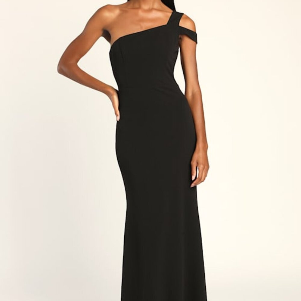 Lulus Make An Entrance Black One-shoulder Mermaid Maxi Dress - Size S